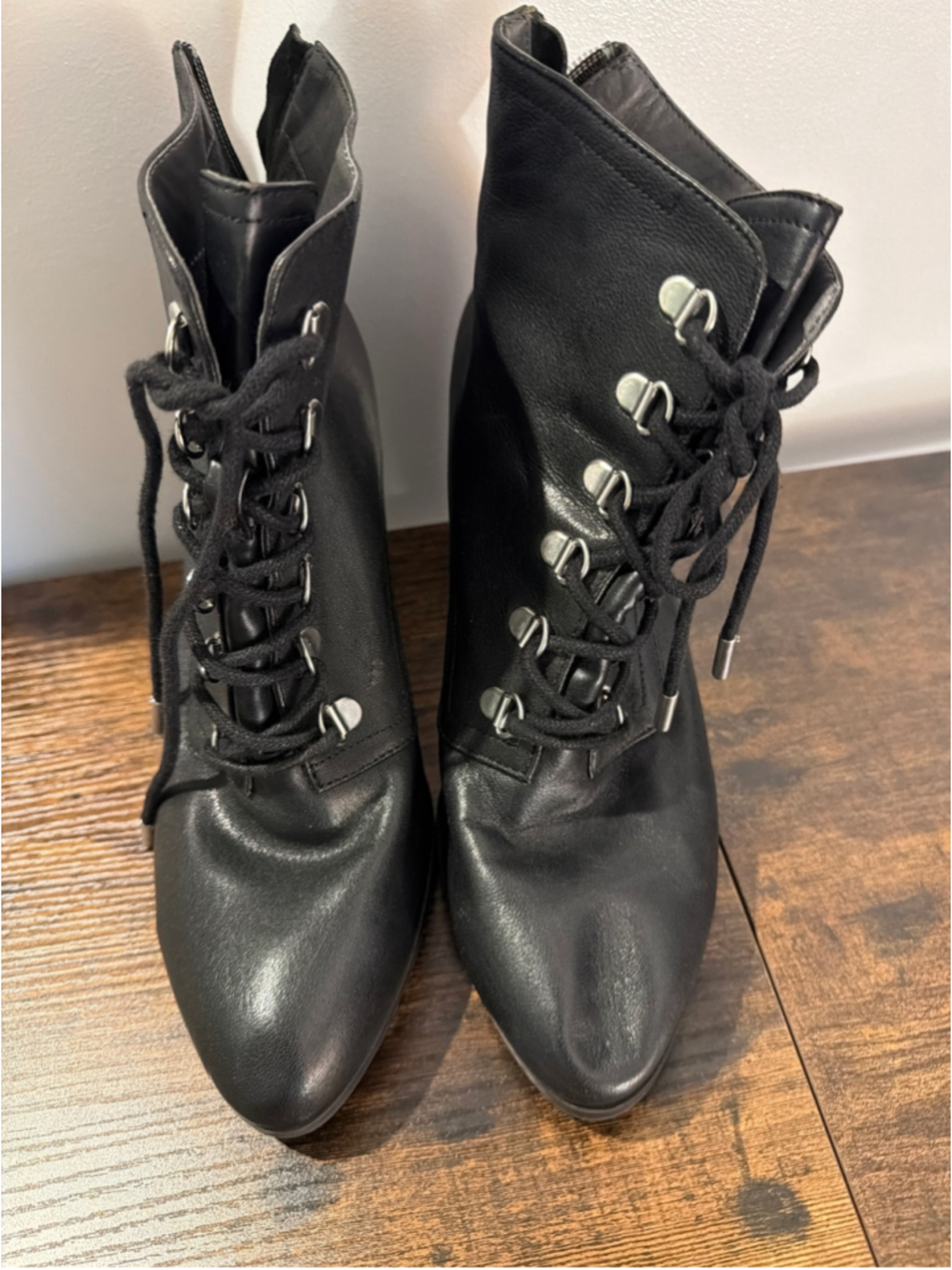 Women's Black Lace Up Boots Size 9.5 with Silver Hardware